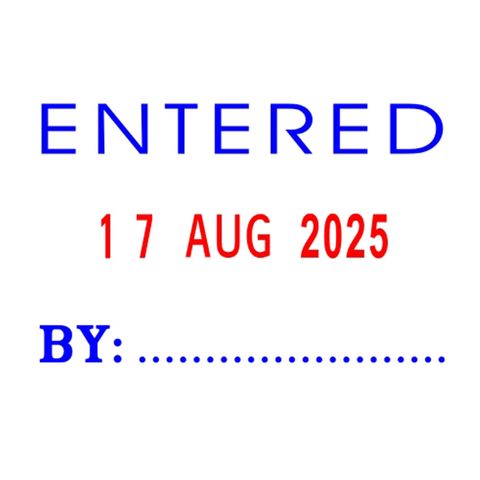 STAMP DESKMATE ENTERED & DATE BLUE/RED  SELF INKING