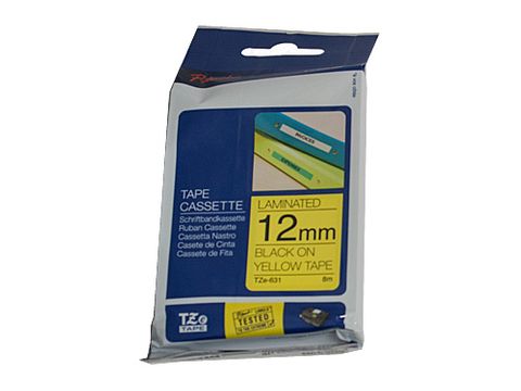 DYN-TZE631 BROTHER 12MM BLACK TEXT ON YELLOW TAPE - 8 METRES