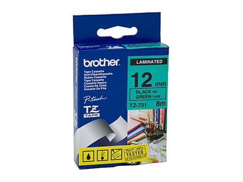 DYN-TZE731 TZE731 BROTHER 12MM BLACK ON GREEN TAPE - 8 METERS