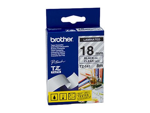 DYN-TZE141 TZE141 BROTHER 18MM BLACK TEXT ON CLEAR TAPE - 8 METRES- CQS15