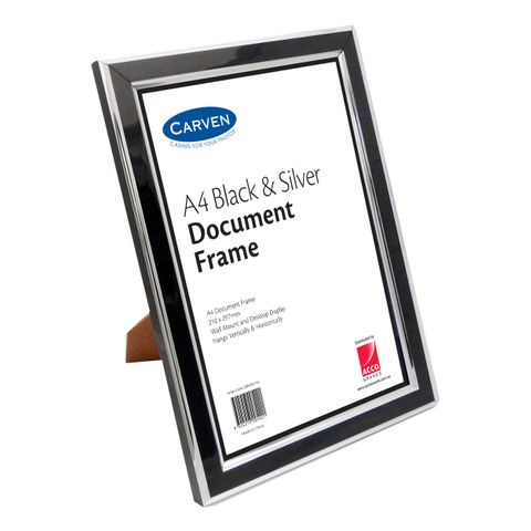 DOCUMENT FRAME BLACK/SILVER A4 WALL OR DESK