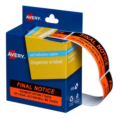 FINAL NOTICE PAYMENT WITHIN 7 DAYS LABEL  AVERY BOX125