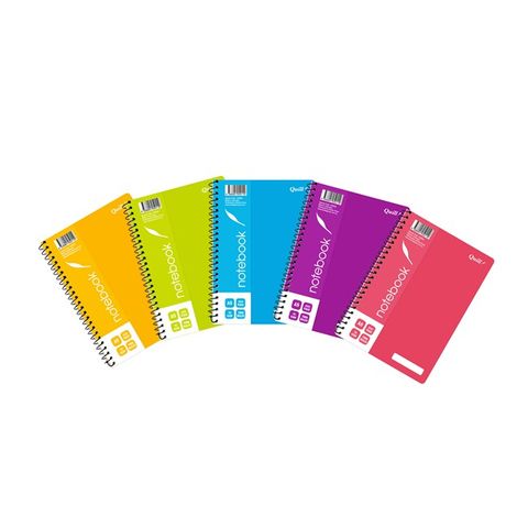 QUILL NOTEBOOK A5 200 PAGES POLYPROPLENE ASSORTED COLOURS (BLUE,GREEN,PURPLE,PINK & YELLOW)