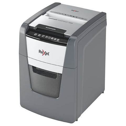 SHREDDER REXEL OPTIMUM 100X CROSS CUT SHREDS 100 SHEETS AUTOMATICALLY AND 8 SHEETS MANUALLY