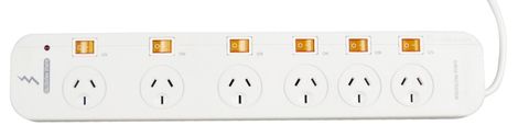 POWERBOARD 6 OUTLET WITH INDIVIDUAL SWITCH/OVERLOAD PROTECTION/MASTER SWITCH