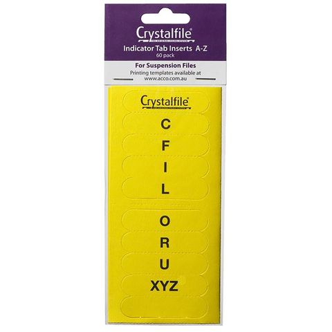 TAB INSERTS A-Z YELLOW 60PK CRYSTALFILE FOR
INDICATOR TABS