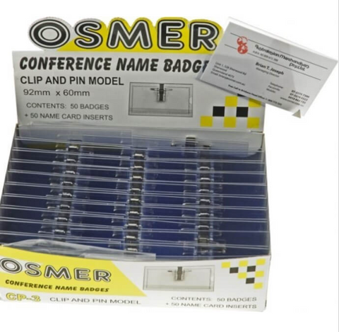 CONVENTION CARD PIN & CLIP  BOX 50 OSMER
CONFERENCE NAME BADGES