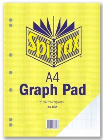 GRAPH PAD A4 2MM SPIRAX 802 TOP OPENING 25 LEAF 7 HOLD PUNCH