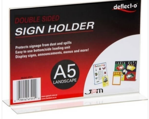 SIGN HOLDER A5 T BASE LANDSCAPE DOUBLE SIDED
DEFLECTO