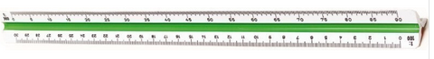 RULER SCALE TRIANGULAR 30CM RATIOS 1:100, 200, 250, 300, 400, 500"