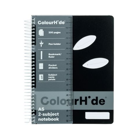 COLOURHIDE NOTEBOOK A5 2 SUBJECT BLACK 300 PAGES