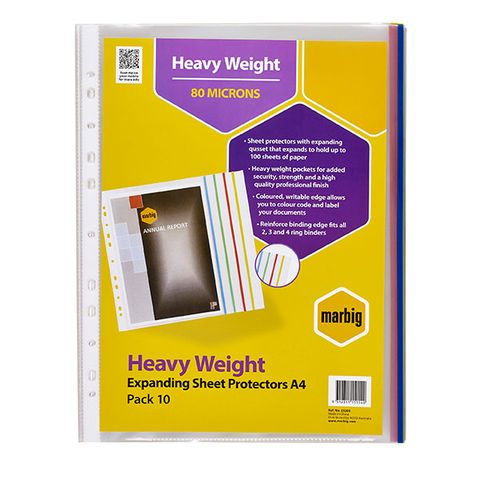 SHEET PROTECTORS EXPANDING  A4 HEAVY WEIGHT 80 MIC - PK10