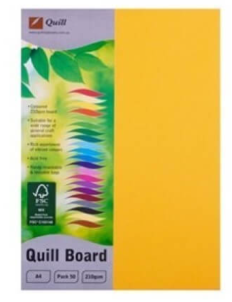 QUILL BOARD A4 210GSM SUNSHINE YELLOW PACK 50