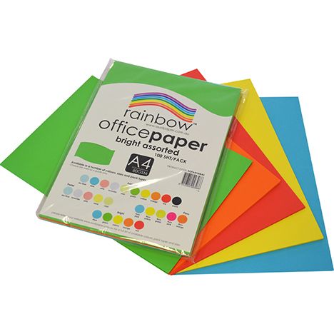 RAINBOW OFFICE A4 COPY PAPER 80GSM BRIGHT ASSORTED COLOURS PK100