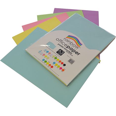 RAINBOW OFFICE A3 COPY PAPER 80GSM PASTEL ASSORTED COLOURS PK100