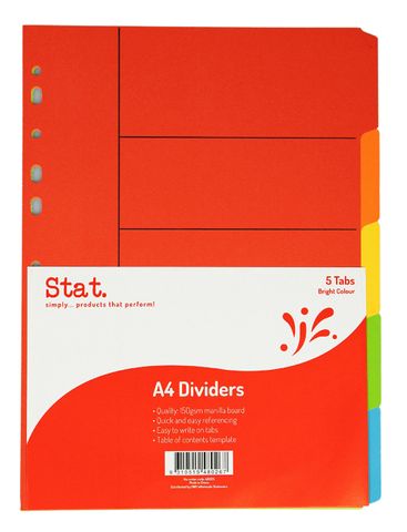 5 TAB BRIGHT A4  MANILLA DIVIDERS STAT
