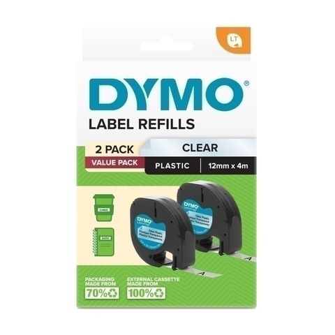 LETRATAG DYMO CLEAR PLASTIC PK2 VALUE PACK