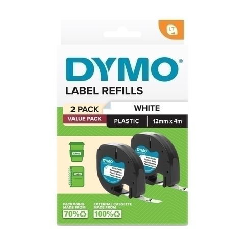 LETRATAG DYMO WHITE PLASTIC PK2 VALUE PACK