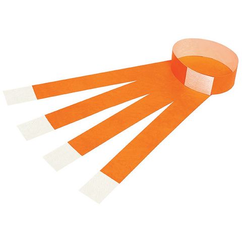 WRIST BANDS ORANGE PK100 WATERPROOF/TAMPER RESISTANT ID SERIAL NUMBER