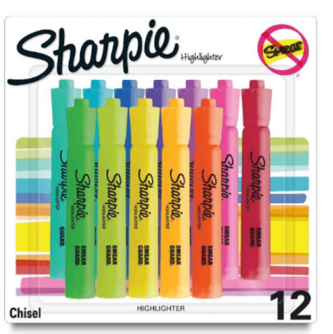 HIGHLIGHTER SHARPIE TANK 12 ASSORTED COLOURS
CHISEL TIP