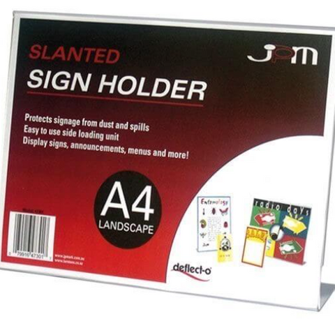 SIGN HOLDER A4 SLANTED LANDSCAPE DEFLECTO