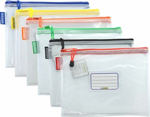 MESH CASE A5 CLEAR ASST COLOUR ZIPS