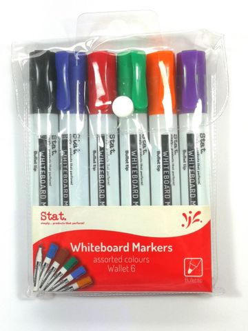 WHITEBOARD MARKERS WALLET 6 BULLET POINT ASSORTED COLOURS STATS