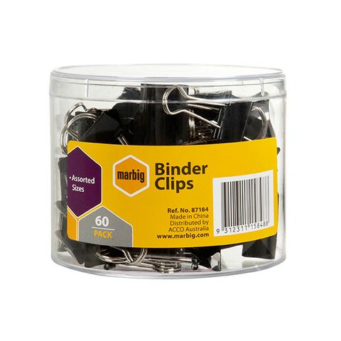 BINDER CLIPS (FOLD BACK CLIPS) ASSORTED SIZES  TUB 60SIZES INCLUDED: 15, 19, 25, 32, 41 AND 50MM