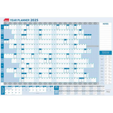 YEAR PLANNER 2025  SASCO 10580 870 X 610MM   BLUE