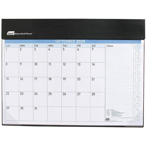 DESK PLANNER DELUXE 2025  MONTH TO VIEW 
TEAR AWAY SHEETS  CLEAR PLASTIC SLIP COVER TO
PROTECT PAGES. SASCO