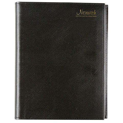 DIARY NORWICH 2025 A4  2 DAYS PER PAGE
SPIRAL BOUND  LEATHERGRAIN COVER  HOURLY APOINTMENTS