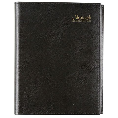 DIARY NORWICH 2025 A5 DAY TO PAGE  SPIRAL
BOUND  LEATHERGRAIN COVER   HALF HOURLY APPOINTMENTS  8AM - 7.30PM  MONDAY TO SUNDAY