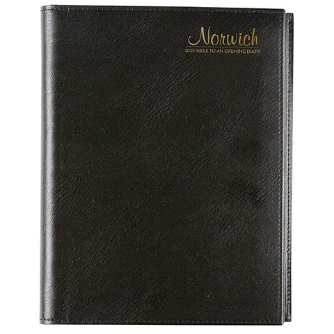 DIARY NORWICH A5 2025  WEEK TO OPENING SPIRAL
BOUND  LEATHERGRAIN COVER  HOURLY APPOINT
9.00 AM  -  5.00 PM  MONDAY TO FRIDAY