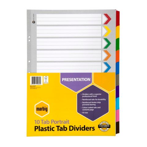 DIVIDERS REINFORCED 10 TAB A3 PORTRAIT MANILLA