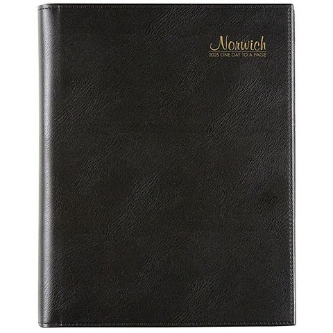 DIARY NORWICH 2025 QUARTO DAY TO PAGE SPIRAL BOUND LEATHERGRAIN COVER 210MM X 260MM