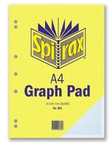 GRAPH PAD A4 1MM SPIRAX 801 TOP OPENING 25 LEAF 7 HOLE PUNCH