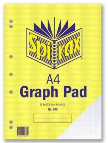 GRAPH PAD A4 5MM SPIRAX 805 TOP OPENING 25 LEAF 7 HOLE PUNCH