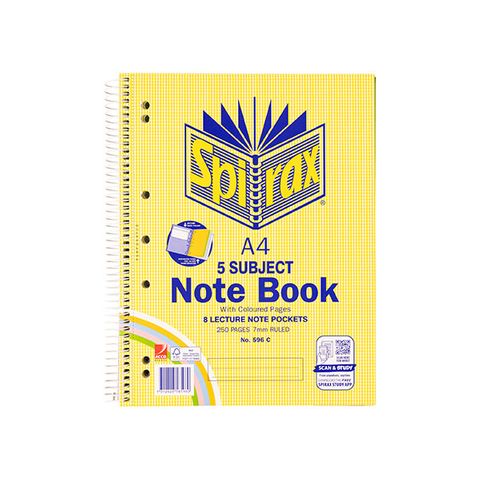 SPIRAX 596C 5 SUBJECT NOTEBOOK A4 250 PAGES WITH COLOURED PAGES