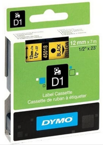 DYMO D1 12MMX7M  BLACK/YELLOW TAPE 45018