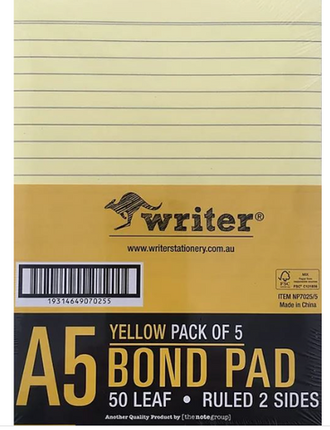 PAD BANK A5 RULED - YELLOW PK5