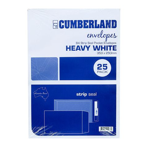 ENVELOPE B4 STRIP SEAL POCKET 353X250MM WHITE PK25