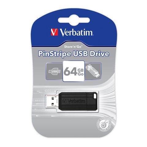 USB 64GB VERBATIM STORE AND GO PINSTRIP BLACK
READ SPEED 16MB/S - 20MB/S WRITE SPEED 9MB/S