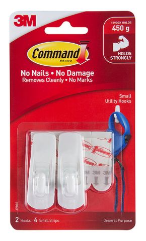 COMMAND HOOK SMALL UTILITY HOOKS 17002  HOLDS UP TO 450G PK2