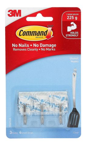 COMMAND UTENSIL HOOKS 17067CLR CLEAR PK3 - HOLDS UP TO 225G