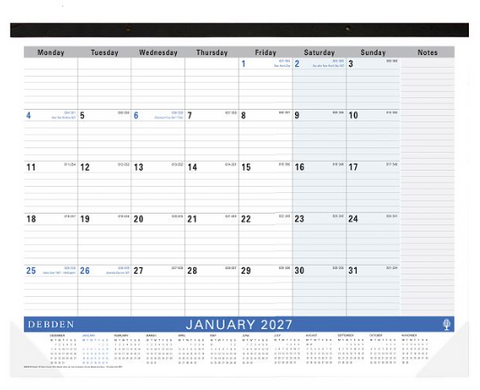 PLANNER 2027 TABLE TOP MONTH TO VIEW 440X560MM DEBDEN