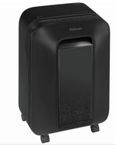 SHREDDER FELLOWES LX201 MICRO CUT SHREDS UP TO 12 SHEETS PER PASS WITH 22 LITRE WASTE  BIN SHREDS STAPLES/ CREDIT CARDS/ PAPER CLIPS SECURITY LEVEL P-5