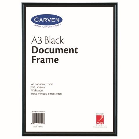 CARVEN DOCUMENT FRAME BLACK A3  WALL MOUNT