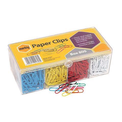 PAPER CLIPS ASSORTED COLOURS BX 800 VINYL COATED