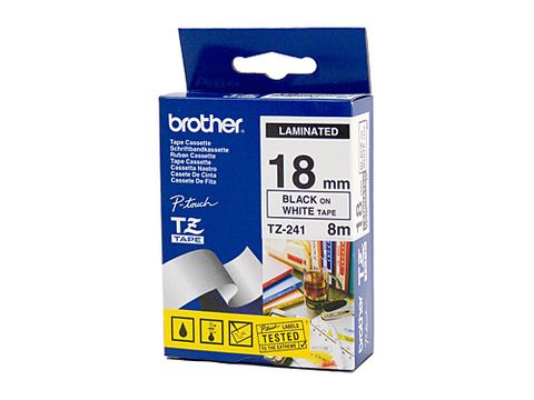 DYN-TZE241 BROTHER 18MM BLACK TEXT ON WHITE TAPE - 8 METRES