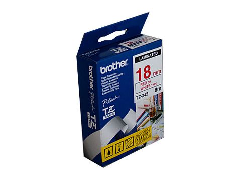 DYN-TZE242 TZE242 BROTHER 18MM RED TEXT ON WHITE TAPE - 8 METRES- CQS15
